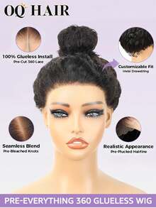 OQ 200% Density 14-26 Inch Invisible Drawstring 360° Seamless Wear African Curly Pre-Bleached Knot Invisible Adhesive-Free Hairline Lace Front Wig - SNatural - View 8