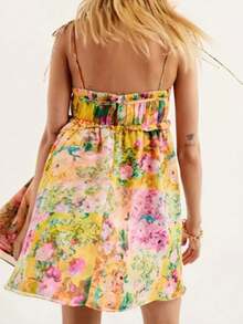 Summer Vacation Camisole Dress Oil Painting Floral Bow Loose Breathable For Beach Outing Sweet Spicy Style - 黃色 - 查看 2