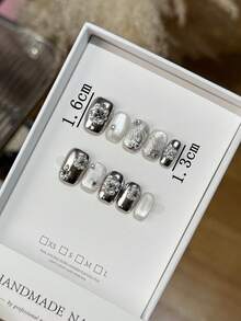 Metallic Silver Handmade Extra Short Square False Nails Nail Supplies Handmade Press On Nails - Silver - View 2