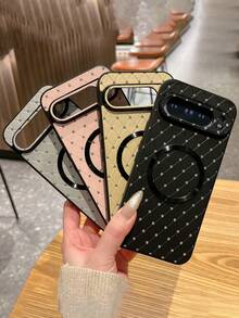 Luxury Bling Rhinestone Check Case Compatible With Google Pixel 10 Pro XL 10Pro 10 9 Pro XL 9 Pro 9 9A 8 Pro 8 8A Stylish Retro Magnetic Wireless Charging Cover - Pink - View 3