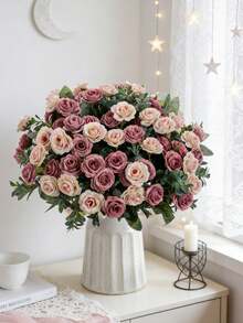 1pc 11.81 Inch Artificial Silk Rose, Valentine's Day Gift, Realistic Floral Decor For Brunch, Wedding Bouquet, Party, Home, Kitchen, Garden, Hotel, Office, Ramadan Decoration, Thanksgiving Decor, DIY Wreath, Gift, Centerpiece, Birthday, Indoor/Outdoor, Bulk Fake Plastic Flowers For Vase, Farmhouse Decor, Boho Wedding - Sand Red - View 8