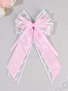 1件薄纱优雅丝带发夹，白色粉色蕾丝鳄鱼夹蝴蝶结发夹，珍珠花朵刺绣发卡，甜美发饰，适合女孩、青少年，可作为婚礼、情人节礼物 - 彩色 - 查看 6