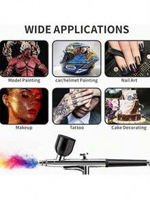 1pc 0.3mm Single-Action Airbrush Gun Kit, Tattoo Nail Art Tool Spray Pen Set, For Beauty Ink Car Repair, Metal Material, No Power Required, Crafts & Sewing Supplies - Painting Tools - Airbrush Accessories Tools - black Spray Gun Head - 查看 2