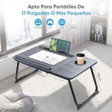 Mesa para Cama Plegable Escritorio Portatil para Laptop Mesita Laptop Cama con Portavasos con Ventilador y Luz de Lectura Ranura Inclinación Ajustable de 5 Niveles para Comer Estudiar y Trabajar-009 - Oro negro - Ver 6