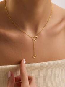 Customized Love Initial Letter Lasso Necklace, Exquisite Dripping Initial Letter Necklace, Valentine's Day Jewelry, Christmas Gift, Women's Necklace - Multicolor - View 2