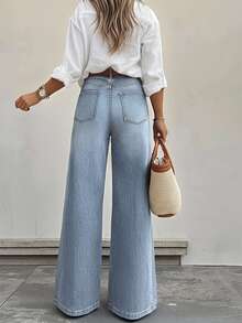 Quần jeans nữ ống đứng dáng casual, màu xanh cổ điển, thời trang, đa năng, thoải mái, thích hợp mặc hàng ngày, mùa xuân. - Màu xanh cổ điển - Xem 4