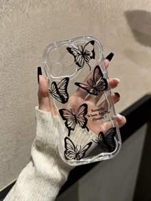 Cream Wavy Butterfly Painted Anti-Drop Phone Case Compatible With IPhone, Galaxy, Redmi - Multicolor - View 4