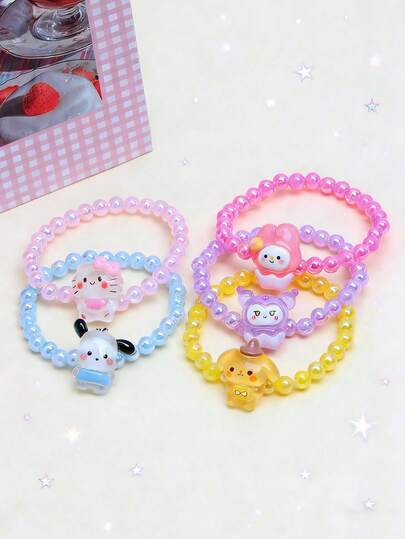 SANRIO Bộ 5 chiếc vòng tay đính hạt hình mèo dễ thương có nơ cho bé gái, thích hợp làm quà tặng cho các bữa tiệc, trường học, sinh nhật.