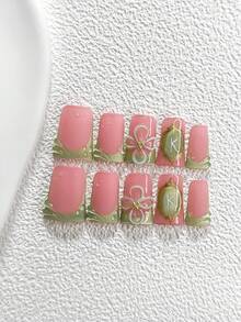 10件套哑光美甲套装，包含法式美甲贴纸、手绘边框美甲贴片、手工花朵美甲装饰、水滴美甲贴片、绿色美甲凝胶、工具套装，三种尺寸可选：棺材形、杏仁形、鸭嘴形，适合女性派对、节日、摄影等场合，是美甲用品的理想之选。 - 彩色 - 查看 19