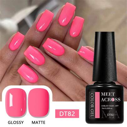 MEET ACROSS 1 Bottle Neon Jelly Nail Polish, HEMA TPO FREE, 7ml, Bright Fluorescent Color, Long-Lasting Semi-Permanent Soak-Off UV Gel Nail Polish, Suitable For Spring/Summer Nail Art DIY, Home & Salon Manicure Supplies Nails