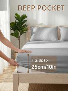 1件纯色床笠，浅灰色，床单，床上用品，床垫罩，柔软舒适的卧室床上用品，床垫保护套，亲肤床单，四季通用防尘床罩，适用于双人床、标准双人床、加大双人床、特大双人床，可机洗（不含枕套），完美的节日礼物 - 淺灰色 - 查看 4