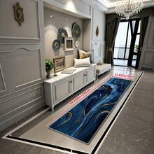 1pc Gold Rhinestone Velvet Ocean Pattern Long Mat - Non-Slip, Washable, Blue & Gold Abstract Design, Fashionable Runner Mat For Corridor, Meeting Room And Laundry Area, Large Area Rug Bathroom Decor - Navy Blue - View 11