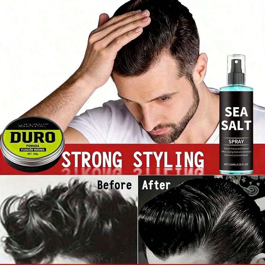 Styling Spray + Wax | Laca para hombre con fijación fuerte, Styling Spray,arcilla moldeadora mate antiencrespamiento Fórmula: fijación duradera, control del exceso de grasa y reducción del brillo, hidratación nutritiva. Fijación media, fórmula fácil de lavar. Este regalo es inolvidable: recomendaciones de regalos seleccionadas - Peinado diario para hombre - Imprescindible para las citas - Spray voluminizador + cera para el cabello - Ver 1