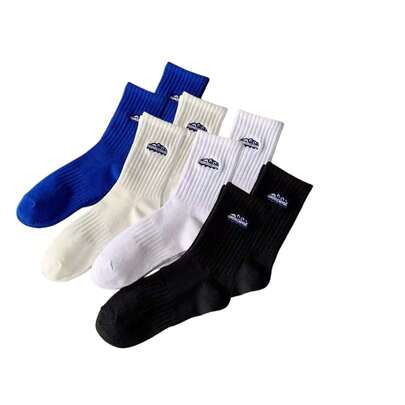 4 đôi tất mỏng màu trơn dài đến giữa bắp chân, tất thể thao và thường ngày unisex, tất bóng rổ.