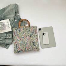 小众设计竹编结手提包，女士校园午餐包，新款花卉图案通勤包，旅行包 - 彩色 - 查看 4