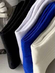 4 Pairs Solid Color Thin Mid-Calf Socks, Unisex Sports & Casual Socks, Basketball Socks - Multicolor - View 2