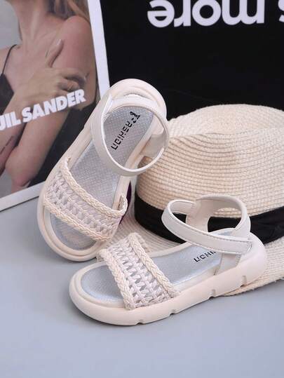 Dép xăng đan đế bằng thời trang trẻ em, kiểu dáng thường ngày, chất liệu dệt, thiết kế rỗng thoáng khí, mềm mại và thoải mái, thích hợp cho mùa hè.