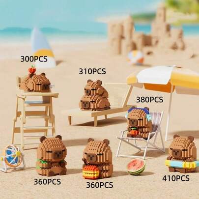 300+块创意水豚仓鼠积木娃娃套装，桌面装饰积木，情人节、感恩节、生日的理想礼物