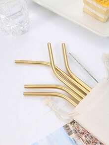 Stainless Steel Straw Set, Kitchenware, Valentine's Day Gifts, Wedding & Celebration Supplies, School Supplies - Gold - View 3