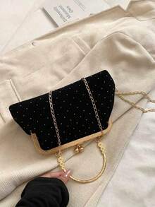 1个酒红色不对称晚宴包，女士手提包/单肩包，秋冬季，时尚派对包，完美适用于派对、婚礼、舞会、晚宴/宴会 - 黑色 - 查看 5