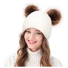 1 pièce Bonnet tricoté à revers avec pompons multicolores pour femmes, super doux, coupe-vent et thermique. Parfait pour l'automne, l'hiver, les activités de plein air et le port quotidien, l'été, la plage - noir + boule noire - Voir 3