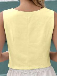 MICHELEE Elegant Women's Vest With V-Neck And Button Closure - Yellow - View 6