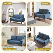 Loveseat Sofa With Solid Wood Legs, 48" Small Couches For Small Spaces, Love Seat For Living Room, Bedroom, Easy Assembly Mid Century Modern Couch With Throw Pillow For Apartment, Ashbeige - 藍色 - 查看 7