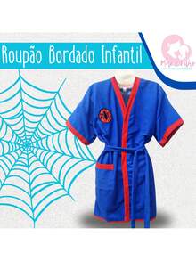 MeF Mae e Filho Children's Bathrobe For Teenagers Characters In Terry Cloth Fabric With Pocket And Embroidery - Blue Spider Embroidery - View 2