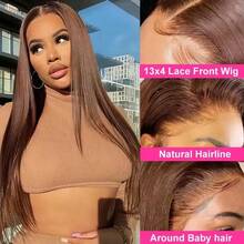 28 Inch 200 Density #4 Brown Color Bone Straight 13X4 13x6 Transparent Lace Front Human Frontal Hair Wigs Hair With Baby Hair 5*5 Put And On No Glue Perfect For Daily Wear Natural Looking Natural Hairline Soft For Women's Long Fashionable Blended Hair Wig - Brown - View 4