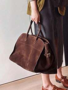 Vintage Brown Suede Tote Bag - Large Capacity Commute Shoulder Bag With Magnetic Closure, Nylon Lining, And Durable Handles, Ideal For Everyday Use, Everyday Tote Bag | Vintage Style Bag | Durable Handles, Tote Bag, New Fall Fashion 2026 For Women,Valentine's Day,New Year - 咖啡 - 查看 8
