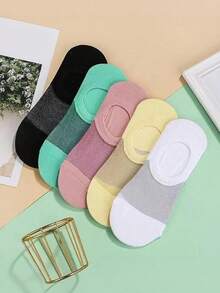 5 أزواج من جوارب شفافة رقيقة من الحرير للنساء، مانعة للانزلاق، ذات موحد اللون متعددة الاستخدامات، جوارب قارب صيفية - متعدد الألوان - مشاهدة 1