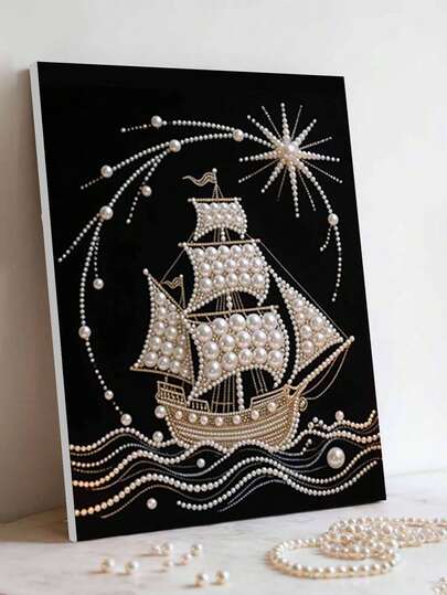 New Pearl Painting Sea Sailing Boat 40x50cm/15.75X19.7in Frameless DIY Handmade Diamond Painting Kit, Suitable For Bedroom Decoration, Living Room Hanging Paintings, Room Decoration, Artwork, Birthday Gifts For Friends, Christmas, New Year, Valentine's Day, Holiday Gifts Full Of Innovative Ideas.