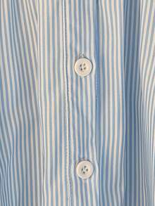 2pcs Girls Summer Sweet Casual Preppy Striped Print Shirt Dress With Shawl Decoration Set, Suitable For Daily, Outdoor, Vacation, Beach, School, Commute - Blue - View 6
