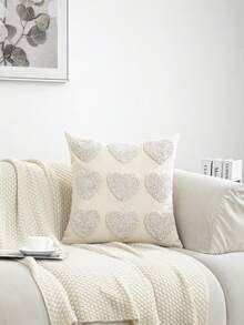1pc/3pcs Set Beige Heart Embroidered Cushion Cover, Plush Embroidery Crafted Pillow Sham, Boho Style Decor For Living Room, Bedroom, Sofa, Garden, Everyday Use, Valentine's Day Gift, 45*45cm (Without Insert) - Multicolor - View 7