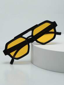 1pc Unisex Square Frame Minimalist Stylish Fashion Glasses, Suitable For Travel, Casual, Party, Beach, Daily Wear - Black Frame Porn - View 3