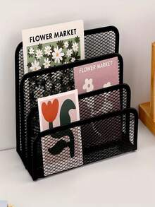 Multi-Function Metal Wire Mesh Desk Organizer Rack With Bookshelf, File Holder, Letter/Card Slots - Space-Saving Freestanding Storage Shelf, Suitable For Home Office, Compact Vertical Design, Fits Home & Office Decor - Multicolor - View 1