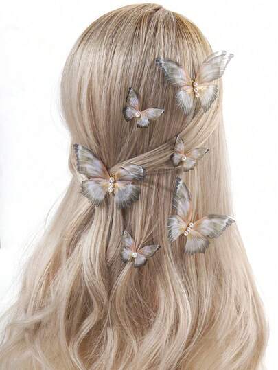 3 stuks transparante vlinderhaarclips met krokodillenprint, delicate dubbellaagse transparante vlinderhaarclips voor vrouwen, vintage elegante parelhaaraccessoires, haarspeld, haarspeld, hoofdaccessoire, haarspeld