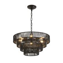 Black Woven Rattan Chandelier - Layered Circular Boho Tropical Chandelier, Adjustable Height For Dining Room & Living Room - 20 Inch - View 4