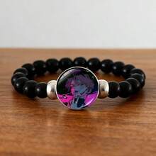 1件动漫魔女猎人串珠手链，带时间宝石，黑色珠串腕带，创意配饰 - 彩色 - 查看 5