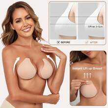 Seamless Added Lift Nipple Covers Ultra-Thin Reusable Push Up Sticky Pasties - 米色 - 查看 5
