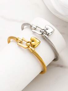 Women's Stainless Steel Woven Heart Bracelet, Fashion Bracelet For Summer 2026 - Bracelet - View 6