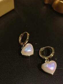 1对法式浪漫心形耳环，百搭优雅耳钉，适合情人节 - 金色 - 查看 3