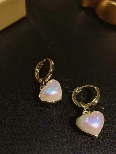 1对法式浪漫心形耳环，百搭优雅耳钉，适合情人节