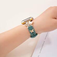 1pc Women's Butterfly Pattern Rhinestone Metal Splice Silicone Watch Band, Compatible With Apple Watch 38/40/41/42/44/45/46/49mm Models, Also Compatible With Apple Watch S10/11/9/8/7/6/5/4/3/2/1 And SE Series, Fashionable Casual Design, Soft Material - Multicolor - View 8