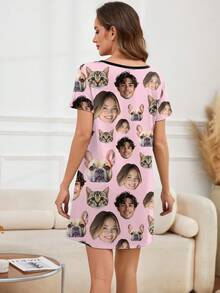 Printstory Custom Women's Nightgown, Personalized With Any Pattern, Customized With Unique Gifts Suitable For Family, Friends, Holiday Parties - Pink - View 3