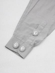 1/2/4pcs 31mm Vintage Embossed Pearl Buttons, Elegant Metal Fashion Buttons For Women's Clothing, Crystal Button Covers, Detachable Button Clips, Crystal Decor Buttons Suitable For Dresses, Suits, Shirts Etc., With Pliers, Gunmetal - Multicolor - View 6