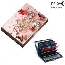 Stainless Steel RFID Blocking Metal I LOVE YOU Pattern Wallet For Men Stylish Black Metallic Card Holder With Multi Compartment Design Perfect Fathers Day Gift Polished Finish Silvery Tone Women Metal Card Case Valentine's Day Gift,The Best Choice To Give To Your Significant Other On Valentine's Day - Multicolor - View 28