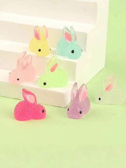 16件套夜光复活节兔子迷你树脂动物雕塑套装，夜光迷你装饰品，发光兔子造型，适用于水族箱造景、复活节装饰、生日礼物和家居装饰