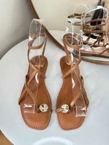 margherita Women's Flat Sandal With Crossed Straps And Applique - Lạc đà - Xem 2
