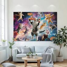 1pc Whimsical Space Cats & Pizza Slice Tapestry - Vibrant Galaxy-Themed Wall Decor, Modern Pattern Print Art Tapestries, Wall Decor For Bedroom, Living Room, Dorm, Party - Unique Birthday & Holiday Gift For Friends, Women, Yourself, Dorm Room Accessory(40x30in/60x40in/60x51in/80x60in/90x60in) - 2 - 查看 5